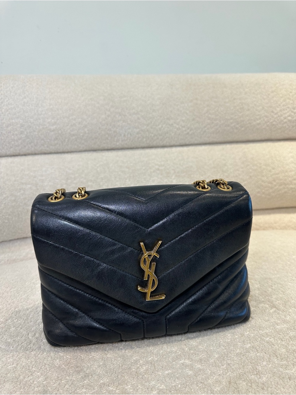 Saint Laurent YSL Loulou Small Black Chevron Quilted Leather Bag Gold Hardware - Picture 12 of 14
